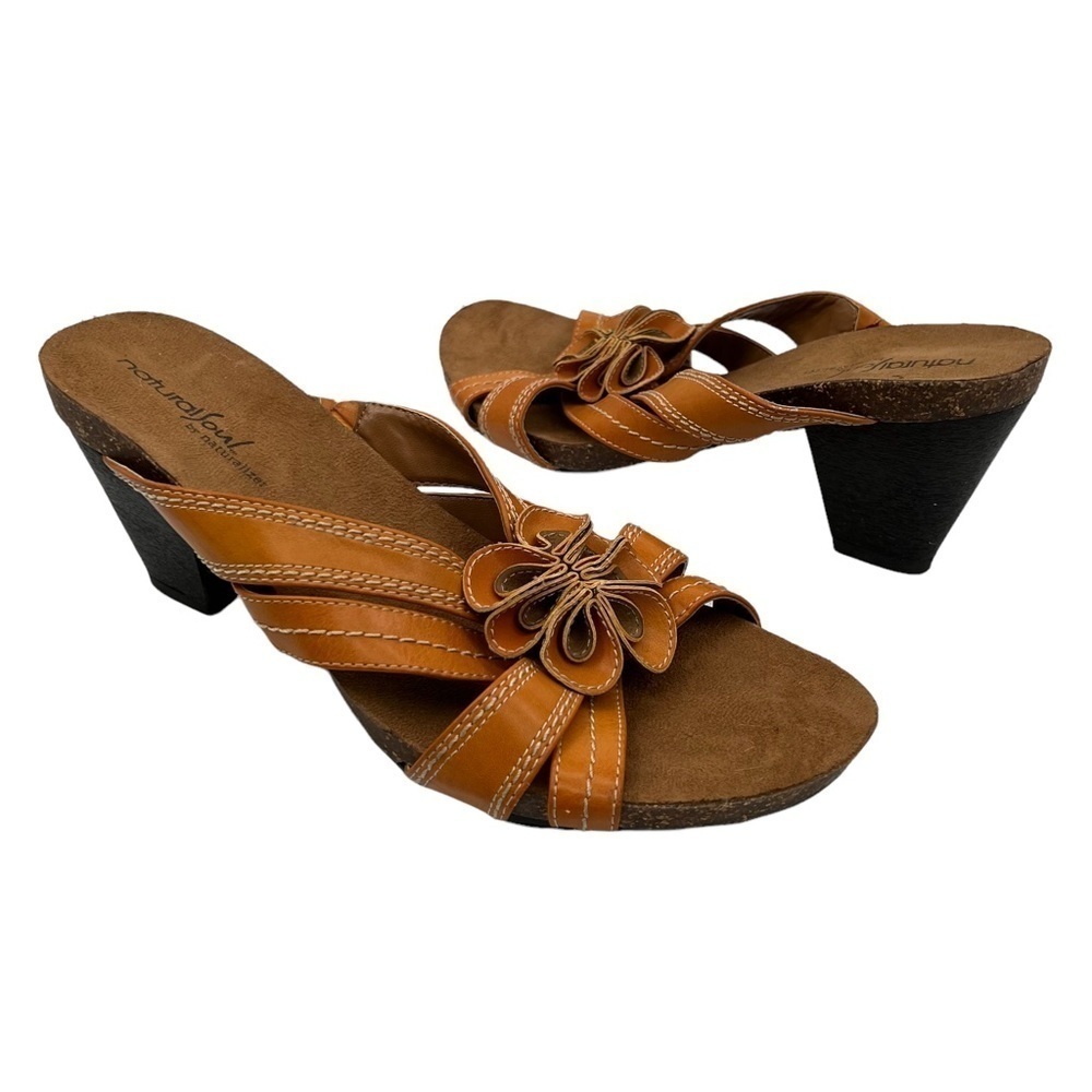 Natural Soul Orange Eily Floral Heeled Sandals Size 10 Women’s